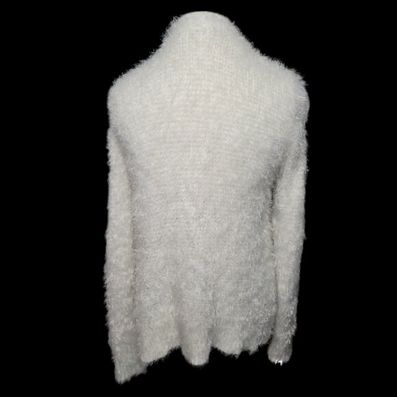 LC Lauren Conrad Open Front Samba Eyelash Yarn White L/S Cardigan Sweater M - Picture 4 of 7
